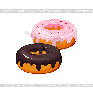 Pair Of Glazed Doughnuts, Street Fast Food Cafe Men - vector clip art