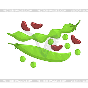 Green Bean And Peas Pods, Food Item Rich In - vector clipart