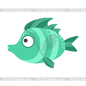 Turquoise Stripy Fantastic Colorful Aquarium Fish, - vector clipart