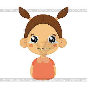 Crying Little Girl Flat Cartoon Portrait Emoji - vector clipart