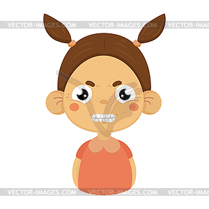 Angry Little Girl Clenching Teeth Flat Cartoon - vector clipart / vector image