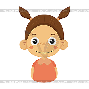 Content Smiling Little Girl Flat Cartoon Portrait - vector image