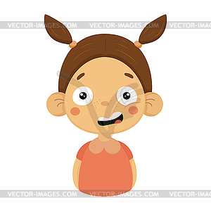 Puzzled Little Girl Flat Cartoon Portrait Emoji Ico - vector image