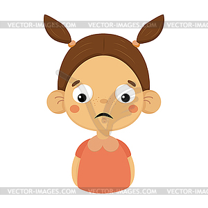 Disappointed Little Girl Flat Cartoon Portrait Emoj - vector clip art