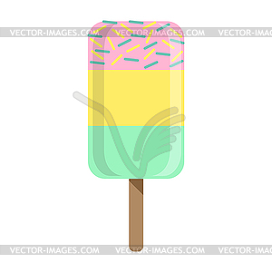 Blue, Pink And Yellow Ice-Cream Bar On Stick, - vector clipart