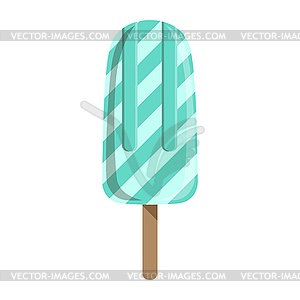 Blue Stripy Ice-Cream Bar On Stick, Colorful - vector image