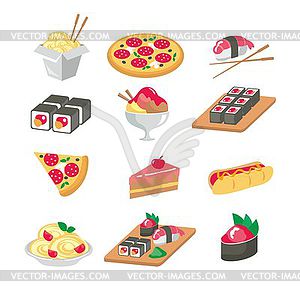 Various food icons set - fruit, vegetables, meat, - vector clip art