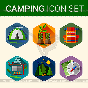 Set of cute various camping icons - vector clip art