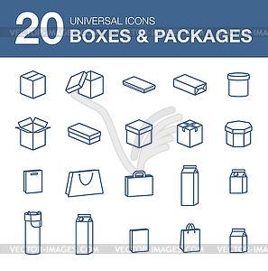 Icons boxes and Packaging simple linear style - vector image