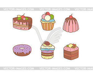 Set of pies and flour products of bakery or pastry - vector clipart