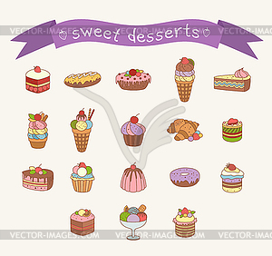 Different sweets icons set - vector clip art