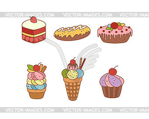 Set of pies and flour products of bakery or pastry - vector clipart / vector image