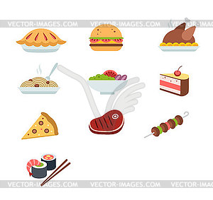 Various food icons set - fruit, vegetables, meat, - vector clipart