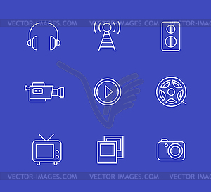 Media or multimedia icon set - color vector clipart