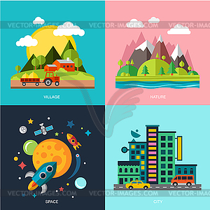 Flat design urban landscape - vector clip art