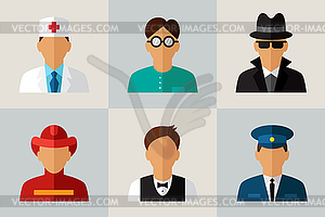 Set Flat Icons with Man of Different Professions. - vector image