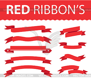 Red ribbon set - color vector clipart