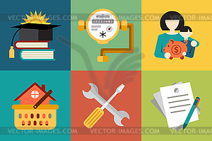 Set of modern icons in style flat on social issues - vector clipart