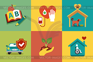 Set of modern icons in style flat on social issues - vector clip art