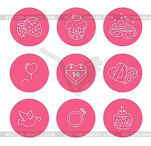 St. Valentine Day icons, thin line style, flat - vector clipart