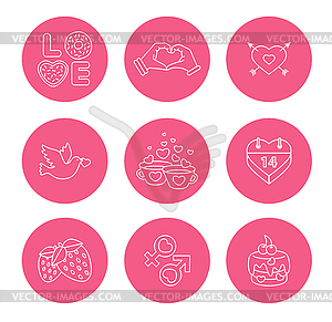 St. Valentine Day icons, thin line style, flat - vector image