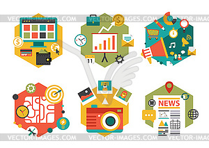 Abstract Colorful Flat Business and Finance Icons - vector clip art