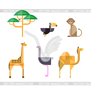 Flat African Animals and Plants. Geometric Style - vector image