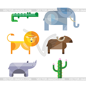Flat African Animals and Plants. Geometric Style - vector image