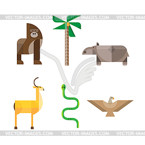 Flat African Animals and Plants. Geometric Style - vector clipart