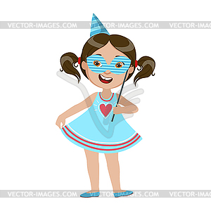 Girl With Paper Mask, Part Of Kids At Birthday Part - vector clip art