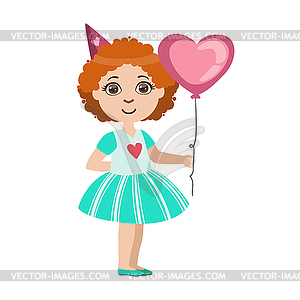 Girl With Balloon, Part Of Kids At Birthday Party - vector image