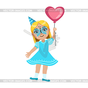 Girl In Butterfly Mask With Balloon, Part Of Kids A - vector image