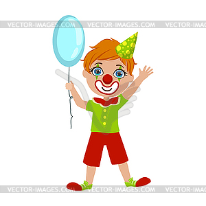 Boy In Clown Costume, Part Of Kids At Birthday Part - vector clipart