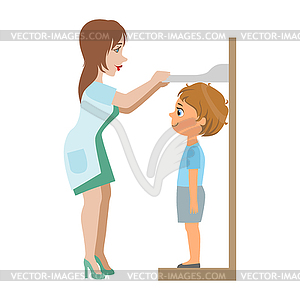 Pediatrician Measuring Heights Of Little Boy, Part - vector clipart