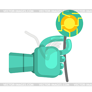 Metal Android Hand Holding Electronic Flower, Part - vector image