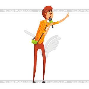Journalist Speaking With Microphone, Official - vector clipart