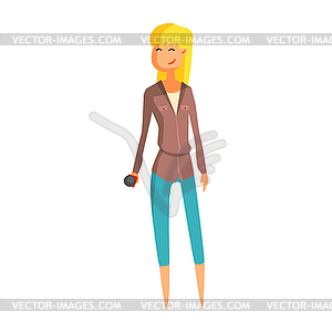 Blond Journalist Wating To Take Interview, - vector clipart