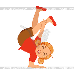 Girl Holding On One Hand Upside Down Dancing - vector clipart