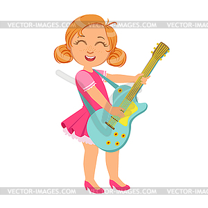 Girl Playing Electric Guitar, Kid Performing On - vector clipart