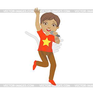 Boy Singing, Kid Performing On Stage, School - color vector clipart