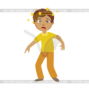 Boy And Dizziness,Sick Kid Feeling Unwell Because O - vector clipart