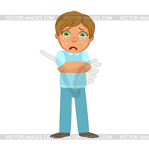 Boy Shivering With Fever,Sick Kid Feeling Unwell - vector clipart