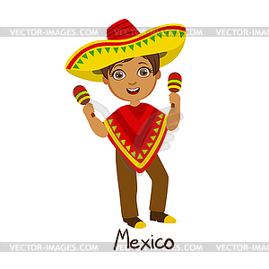 Boy In Mexico Country National Clothes, Wearing - vector clipart