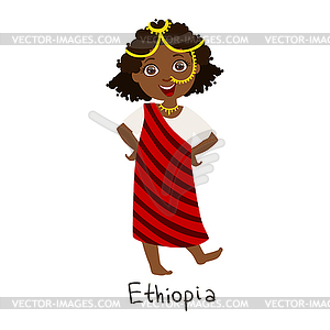 Girl In Ethiopia Country National Clothes, Wearing - vector clip art