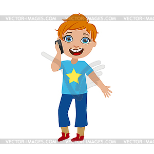 Boy Chatting On His Smartphone, Part Of Kids And - vector image