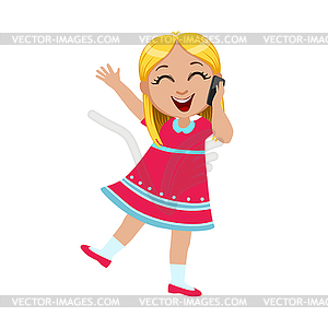 Girl Laughing Talking On Smartphone, Part Of Kids - vector clipart