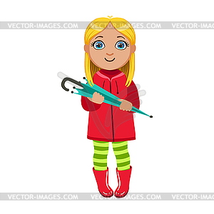 Девушка в красном пальто с зонтиком, Kid Осенью - клипарт в векторном виде