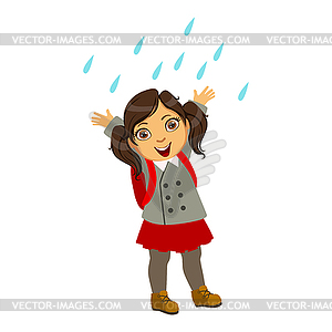 Girl In School Uniform, Kid In Autumn Clothes In - vector image