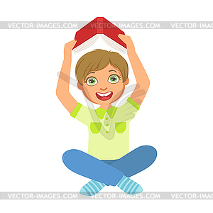 Boy Reading Book Holding It Above Head, Part Of Kid - vector clip art