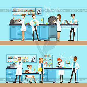 Chemists In Chemical Research Laboratory Doing - vector clipart